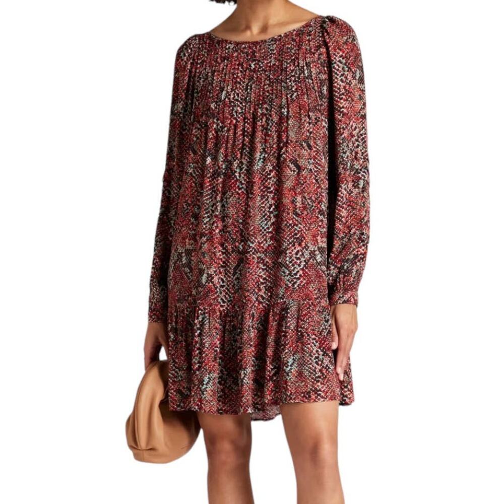 Nicholas Dress Devan Gathered snake print crepe minidress size 4